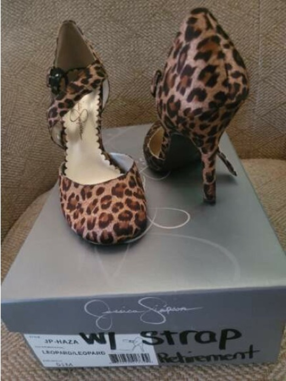 Jessica Simpson Leopard Print D'Orsay Heels with Ankle Strap - Brown/Tan/Black